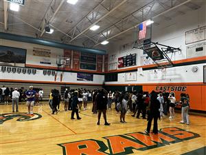 groups of students in the EHS gym during the outbreak simulation
