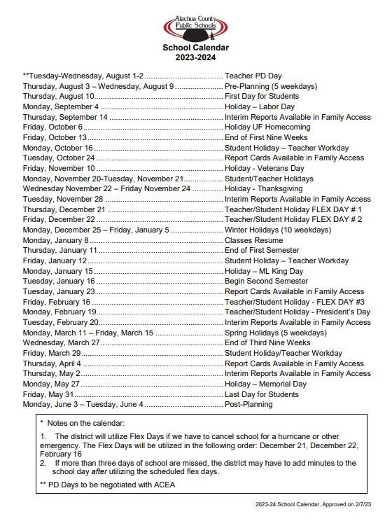 2023-2024 Calendar English