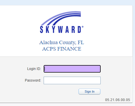 Skyward ERP Login Screen