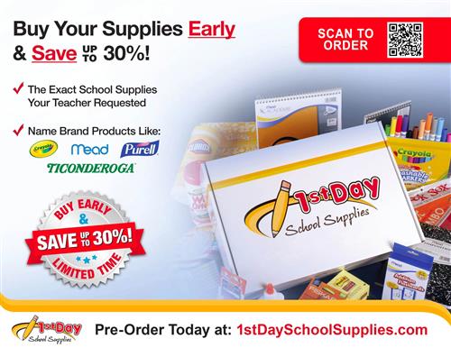pre-order supplies for the 23-24 school year at 1stDaySchoolSupplies.com